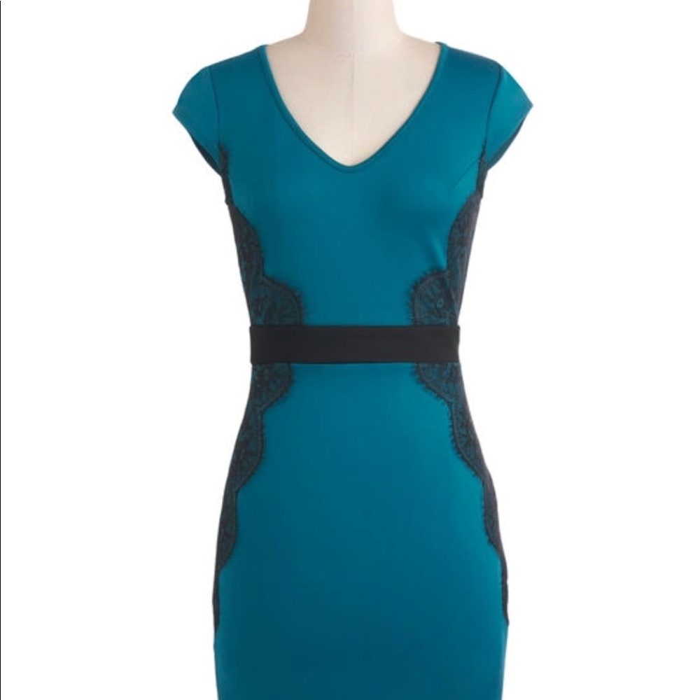 ModCloth Teal Dress with Black Lace